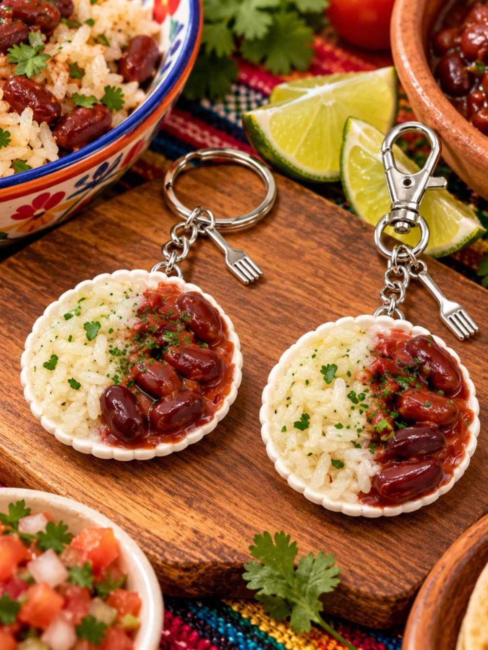 Rice and Beans Keychain or Bag Clip | Handmade Mexican Food Accessory Gift